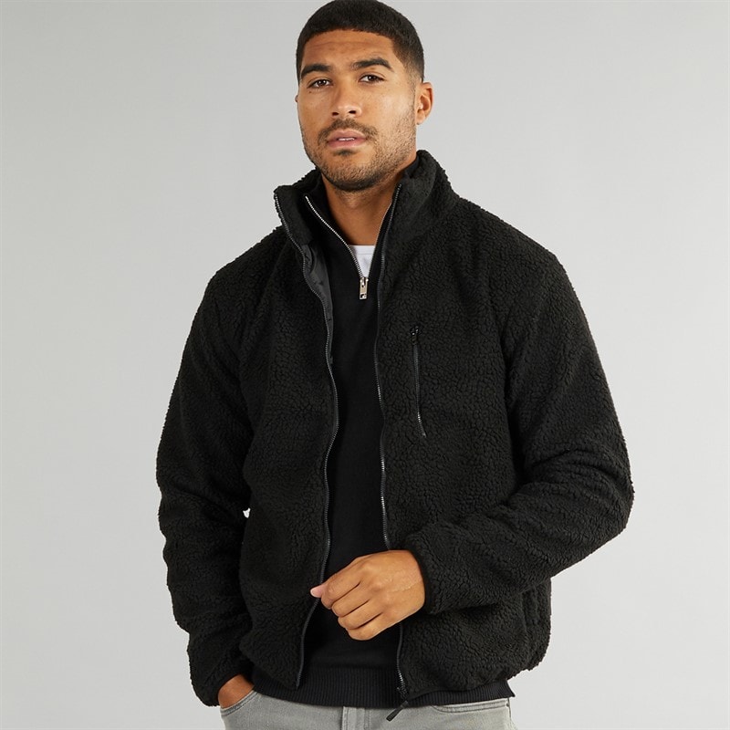 French Connection Fleece met hoge kraag van borg Zwart heren - Afbeelding 1