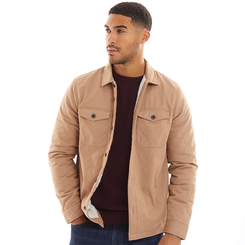 French Connection Heren Borg Overshirt Kameel - Afbeelding 1