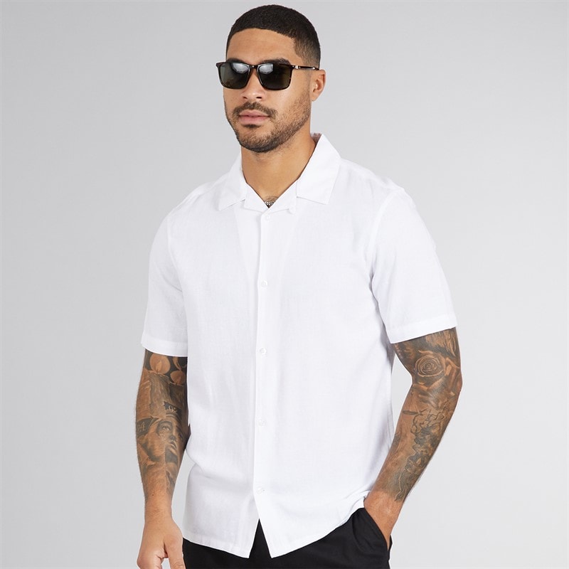 French Connection Heren Linen Overhemden met korte mouwen Wit