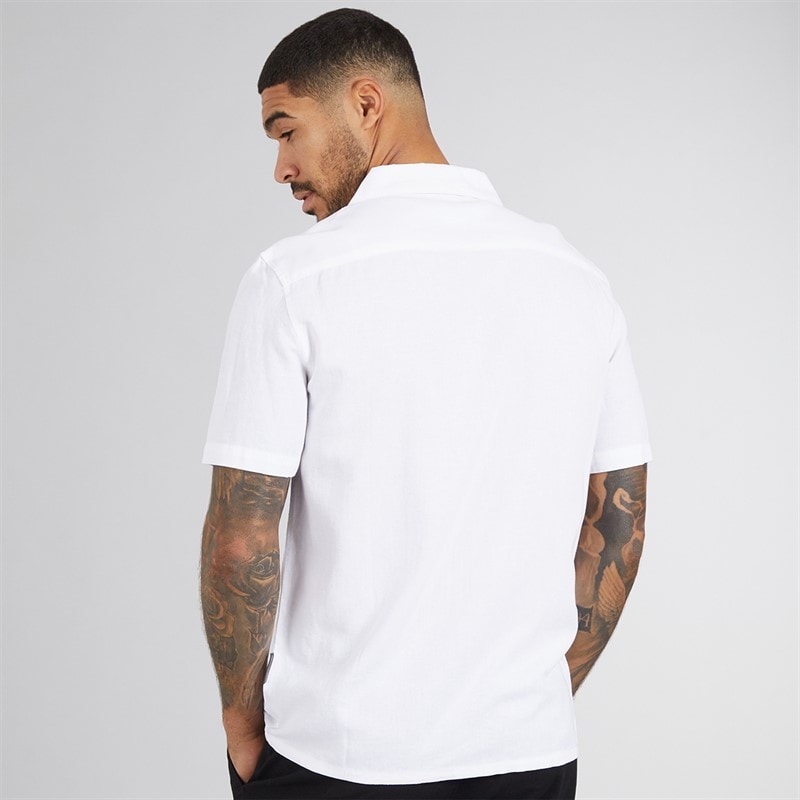 French Connection Heren Linen Overhemden met korte mouwen Wit - Afbeelding 2