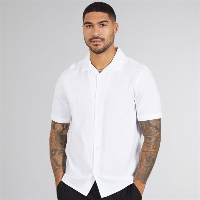 French Connection Heren Linen Overhemden met korte mouwen Wit - Afbeelding 3
