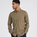 French Connection Heren Linen Overhemden met lange mouwen Khaki