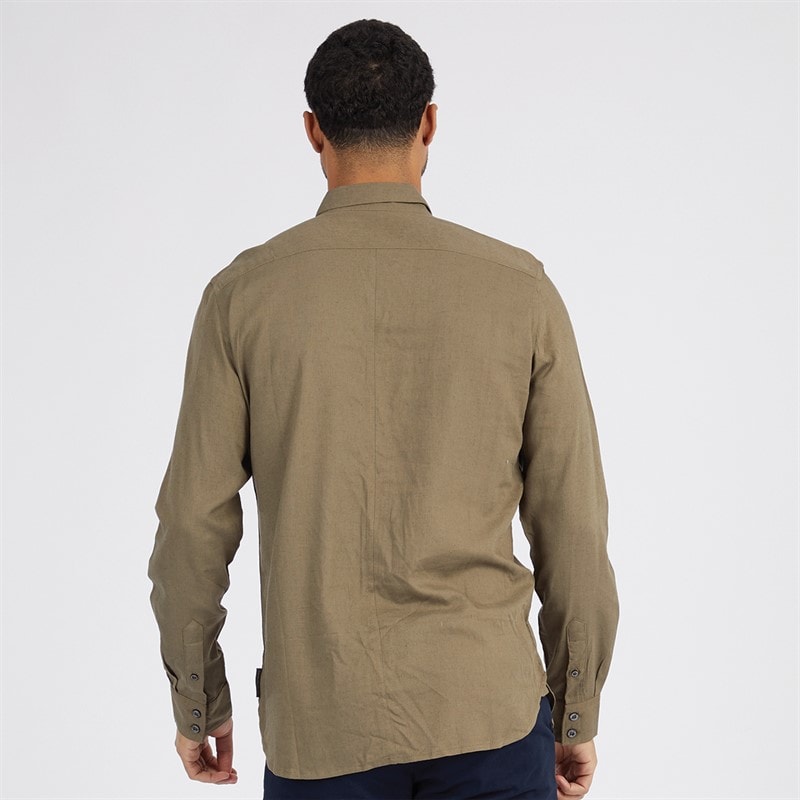 French Connection Heren Linen Overhemden met lange mouwen Khaki - Afbeelding 2