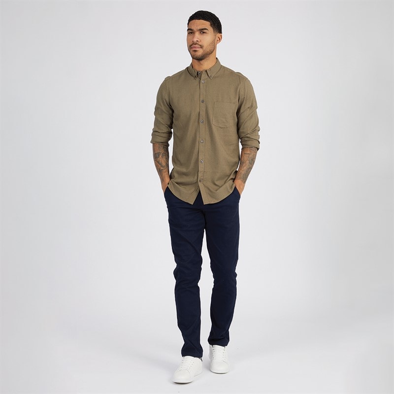 French Connection Heren Linen Overhemden met lange mouwen Khaki - Afbeelding 3