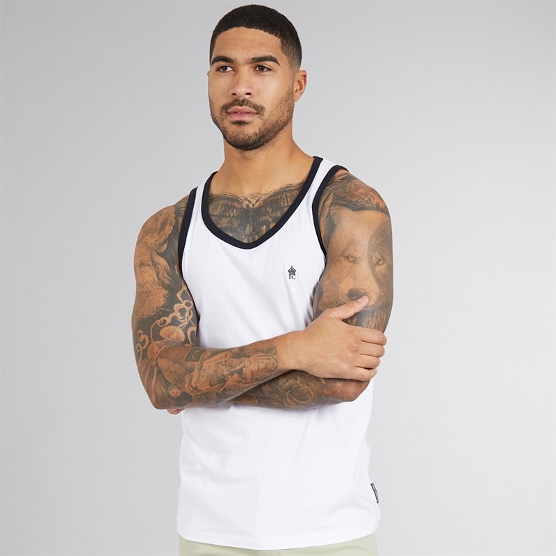 French Connection Heren Ringer Vest Wit/Marine - Afbeelding 1