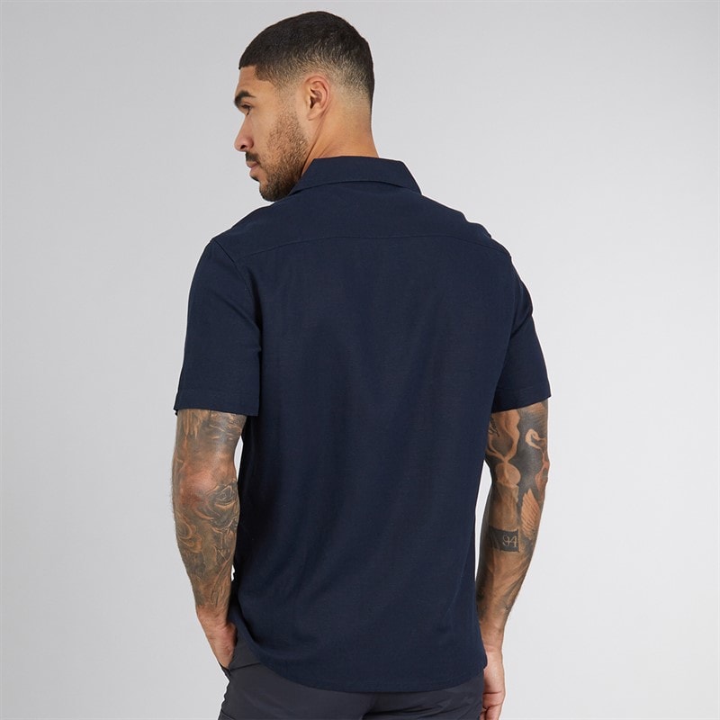 French Connection Heren Linen Overhemden met korte mouwen Blauw - Afbeelding 2