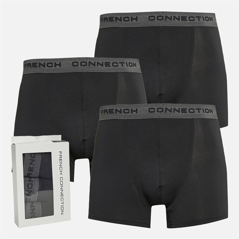 French Connection Heren Drie Pack Bamboe Boxer Slips Fc31 Black/Charcoal - Afbeelding 1