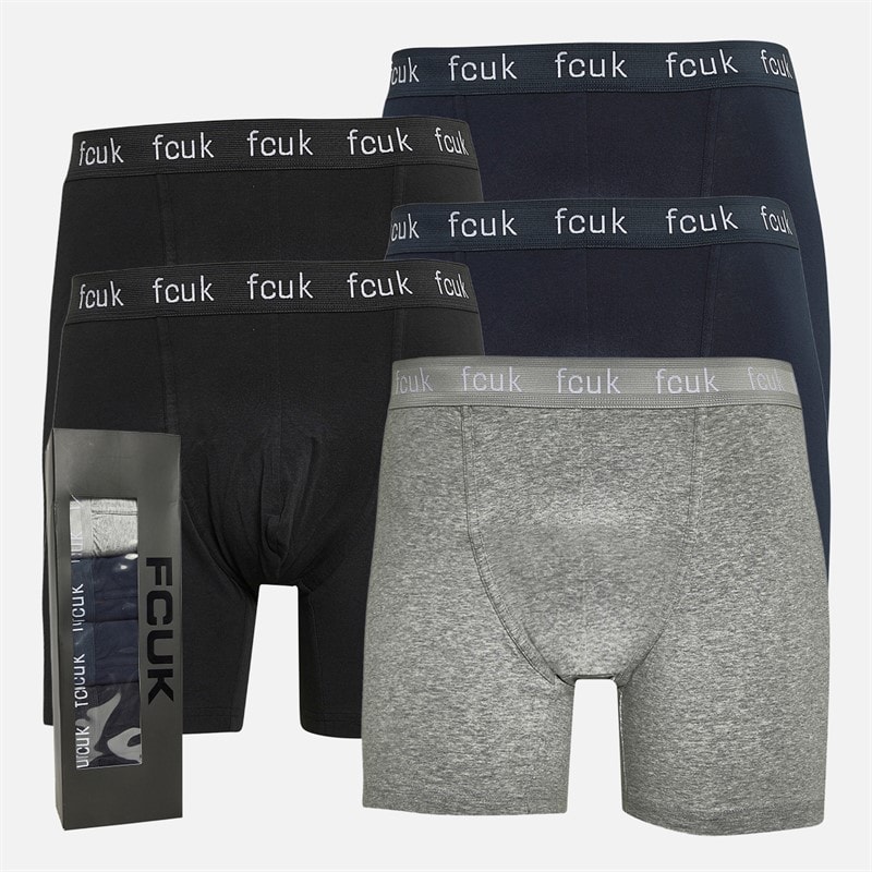 French Connection lot de 5 boxers longs Homme FCUK FCUK 80 Noir/Marine/Gris Clair Chiné/Noir/Marine