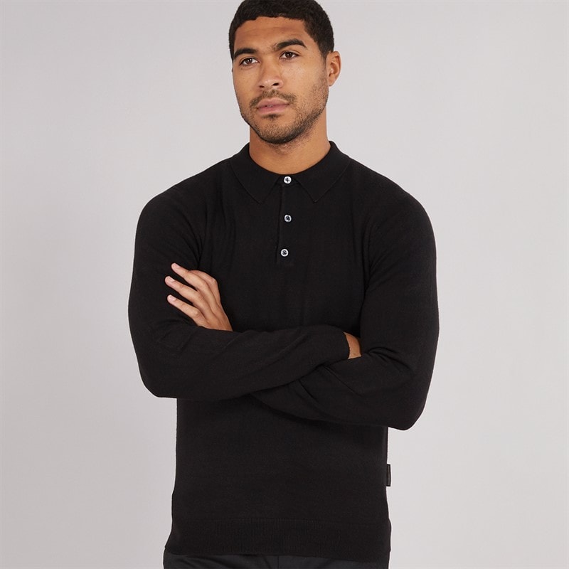 French Connection Heren Cash L/S Polo Shirt Zwart