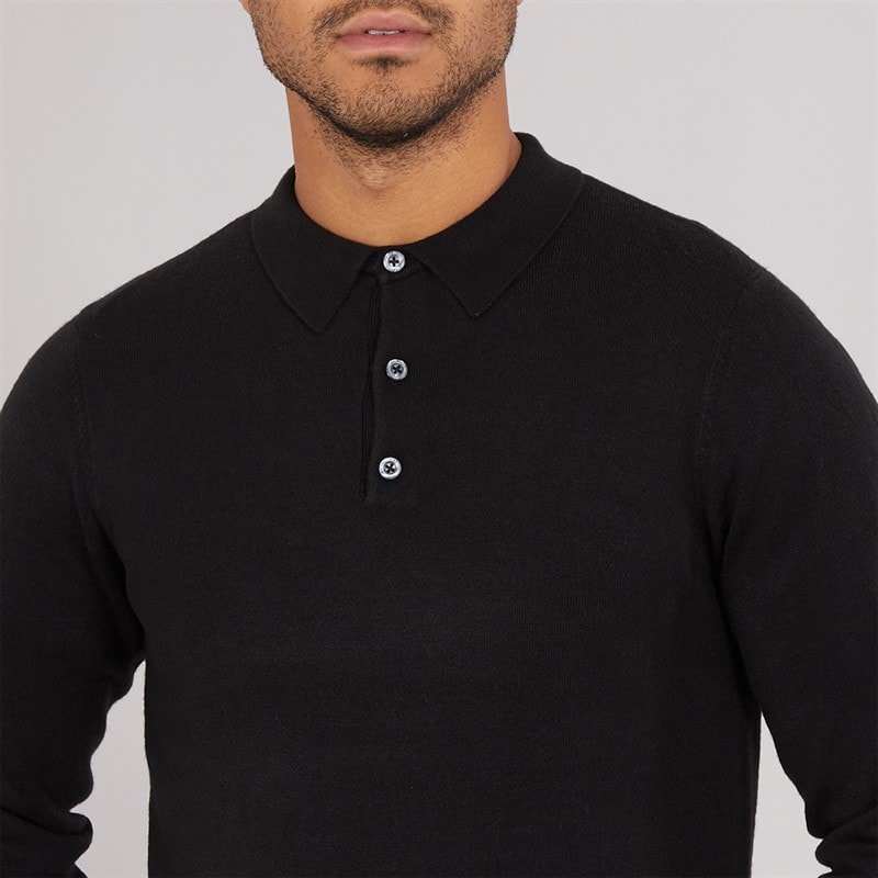 French Connection Heren Cash L/S Polo Shirt Zwart - Afbeelding 3