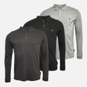 French Connection Herren 3er Pack Langarm Poloshirts Multi 1 - Black/Charcoalmel/Lgm