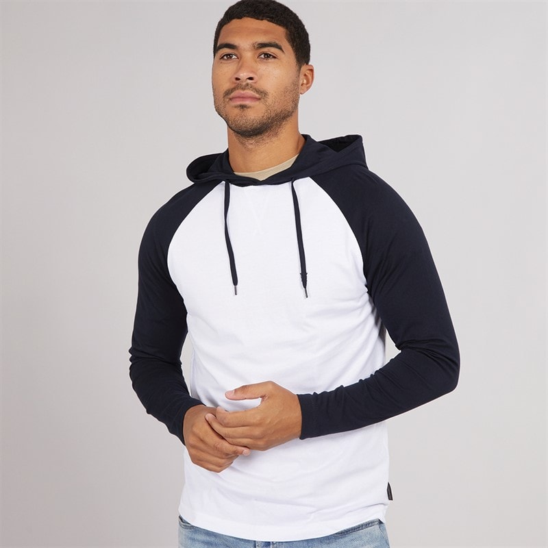 French Connection Heren Raglan Top Met Capuchon Wit / Marine - Afbeelding 1