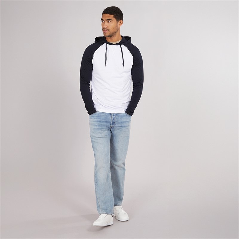 French Connection Heren Raglan Top Met Capuchon Wit / Marine - Afbeelding 3