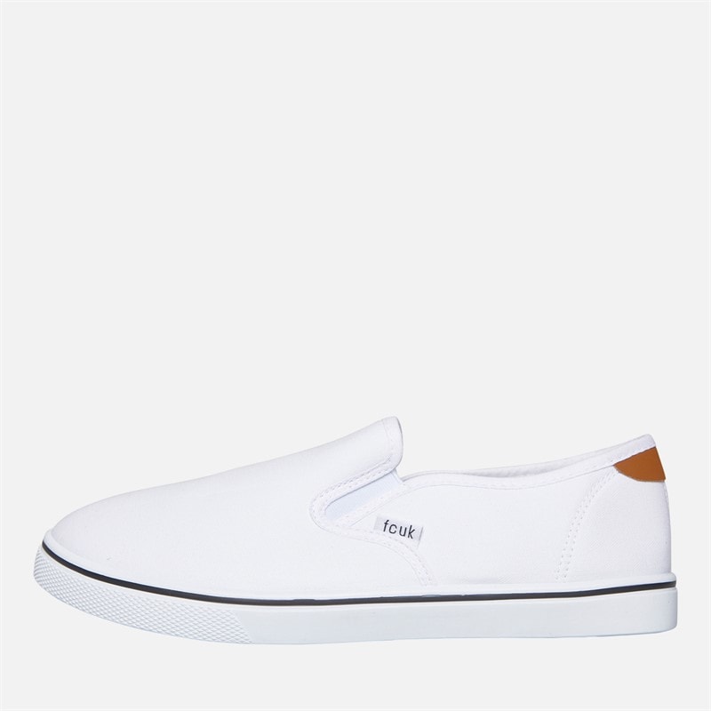 French Connection Heren FCUK Deck Instappers Canvas Sneakers Wit/Tan At Heel