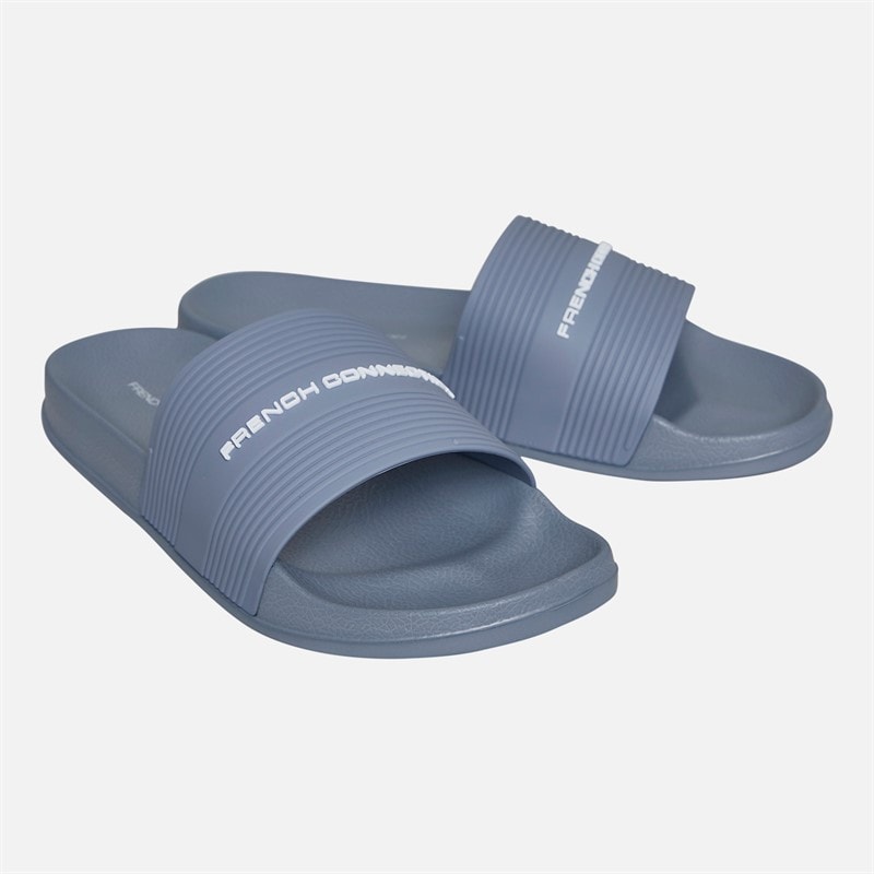 French Connection Heren band slippers licht blauw/wit logo Lgt Blue/White Logo - Afbeelding 1