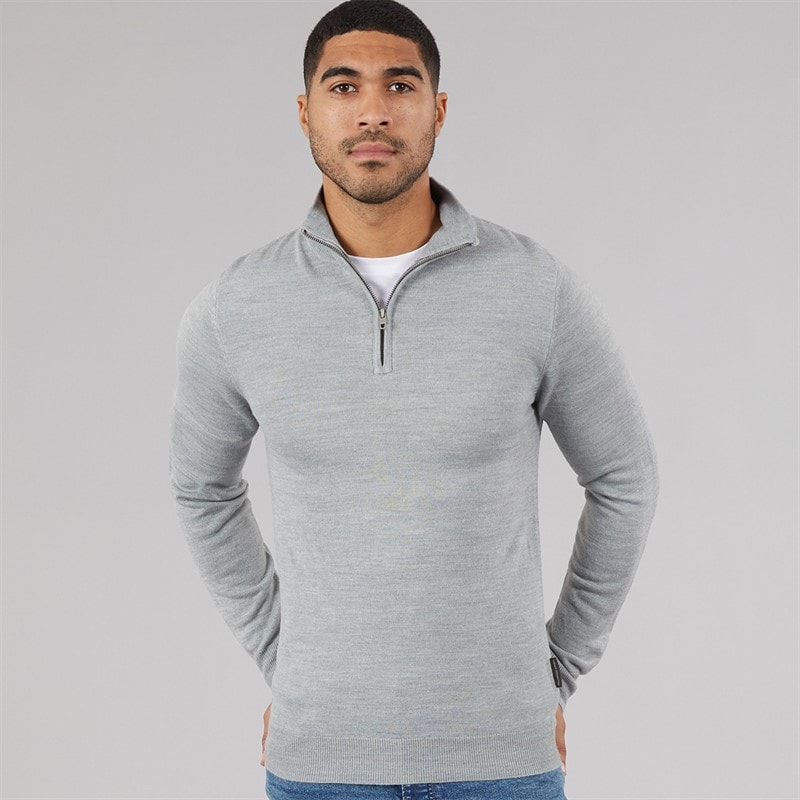 French Connection Cash sweter zamkiem na 1/2 dla niego kolor Light Grey Mel