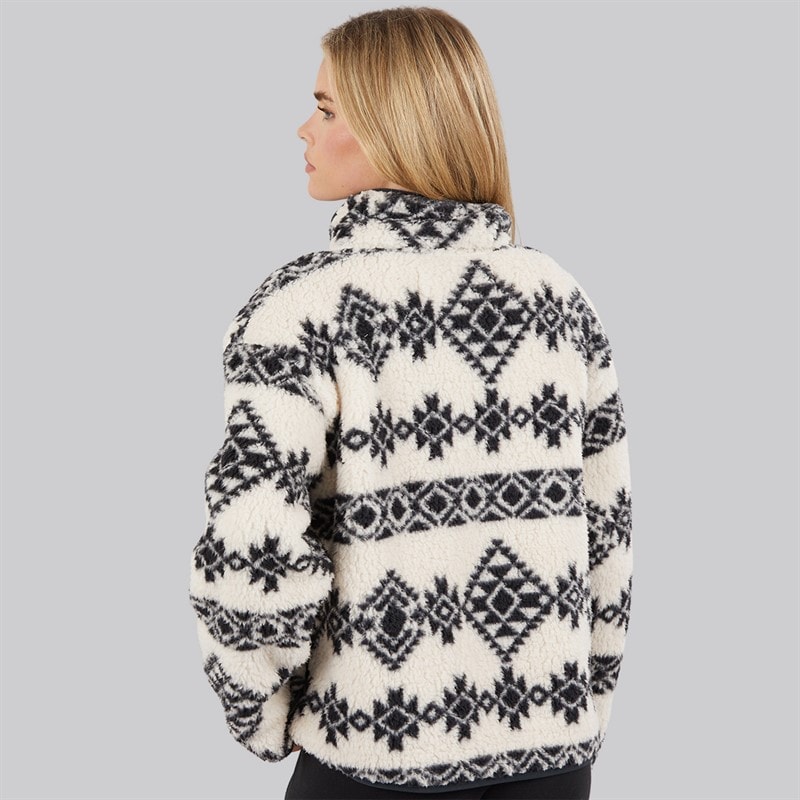 French Connection Dames Borg Aztec Rit Door Fleece Oatmeal/Zwart - Afbeelding 2