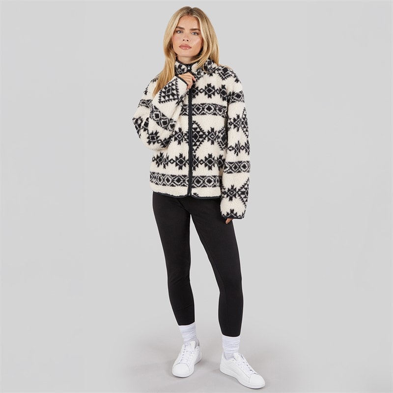 French Connection Dames Borg Aztec Rit Door Fleece Oatmeal/Zwart - Afbeelding 4