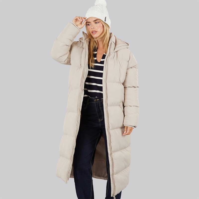 French Connection Dames Rij Lange Puffer Jas Light Taupe - Afbeelding 1
