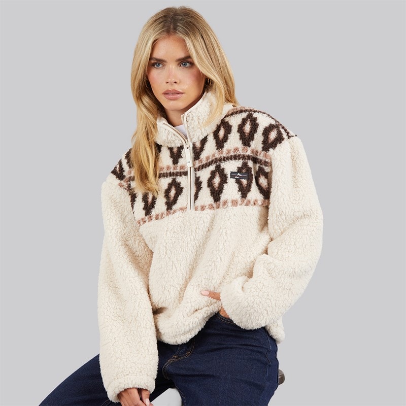 French Connection Dames Borg Fairisle Rits Fleece Oatmeal