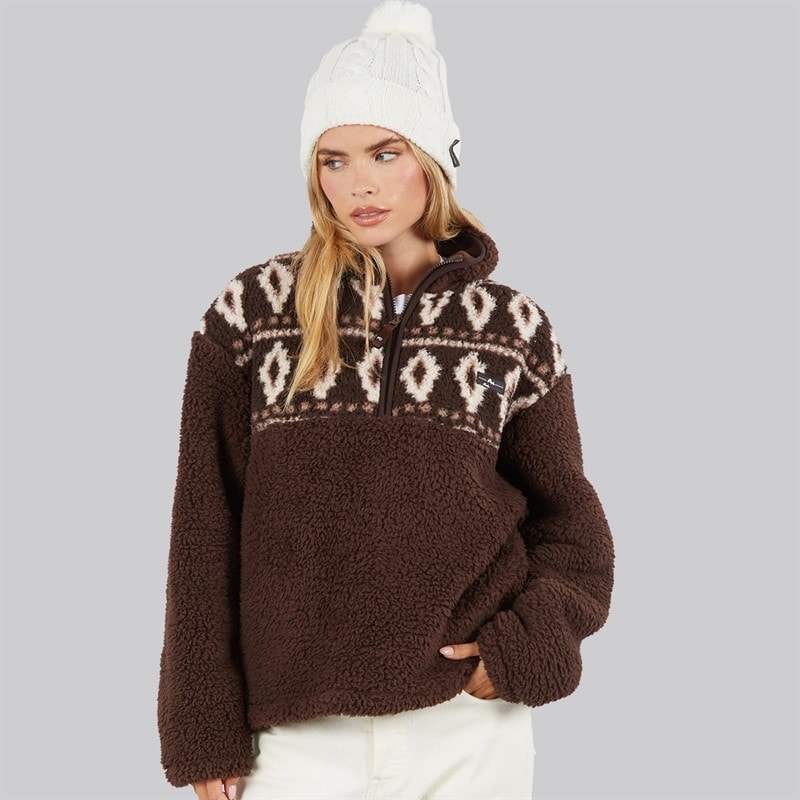 French Connection Dames Borg Fairisle Rits Fleece Chocolate