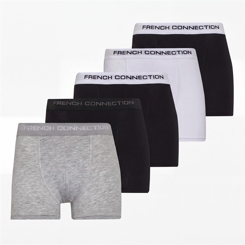 French Connection FC 5-pak bokserki dla chłopca kolor Fc5 Black/Black/Black/Light Grey Melange/White