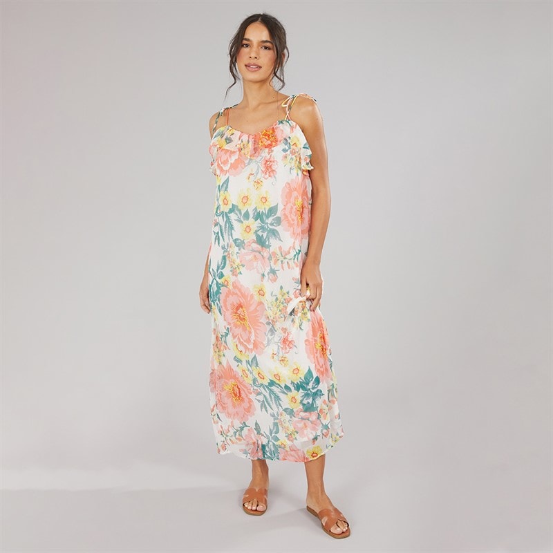 Only Damen Milla Träger Maxikleid Cloud Dancer Big Flowers - Bild 4