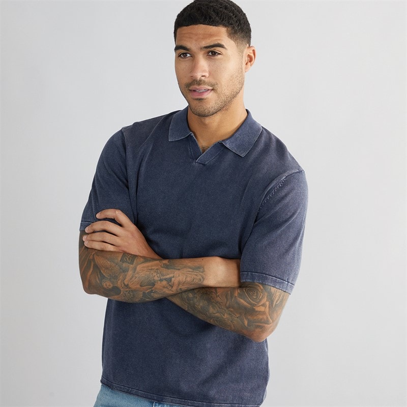 PRODUKT Heren James Gebreid Poloshirt Navy Blazer - Afbeelding 1