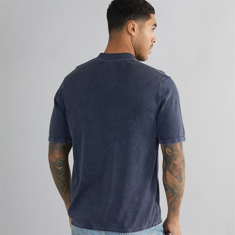 PRODUKT Heren James Gebreid Poloshirt Navy Blazer - Afbeelding 2