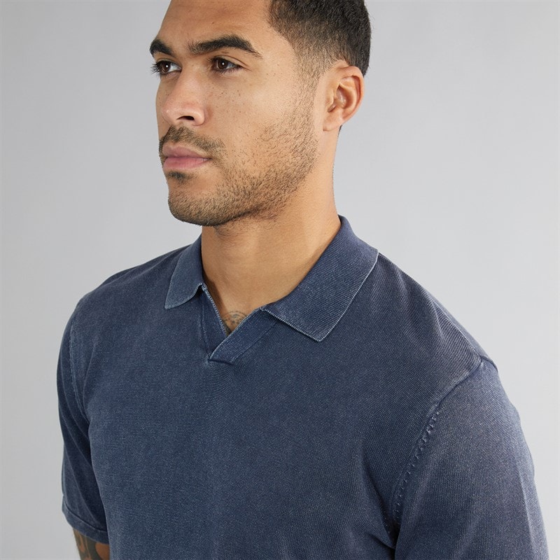 PRODUKT Heren James Gebreid Poloshirt Navy Blazer - Afbeelding 3