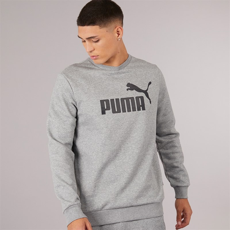 Puma Heren Essentials Groot Logo Ronde Hals Sweatshirt Medium Grijs Gemeleerd