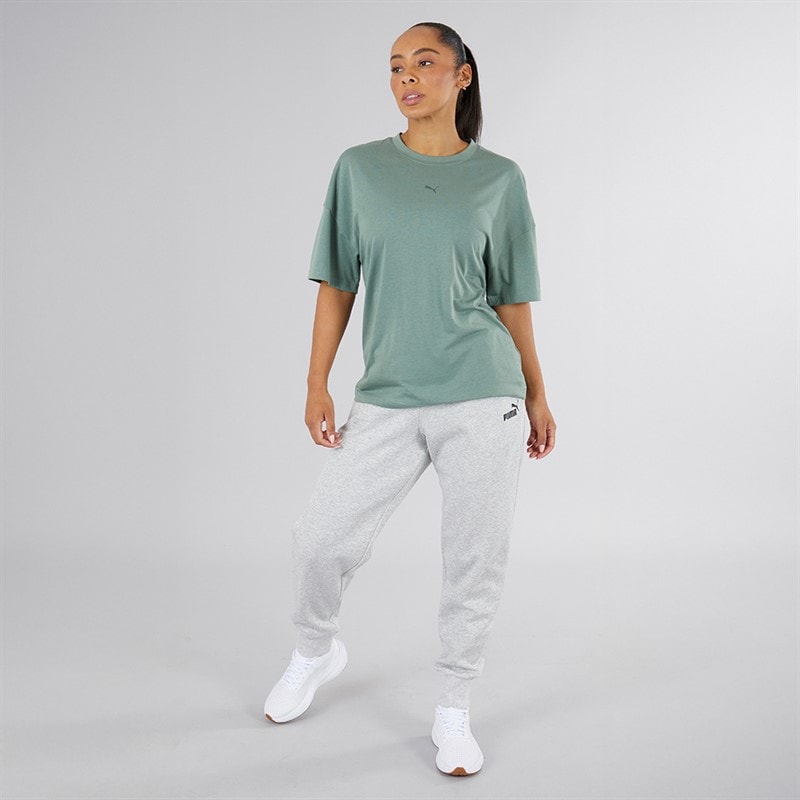 Puma Spodnie do biegania Essentials z logo dla niej kolor jasnoszary melanż – zdjęcie  4