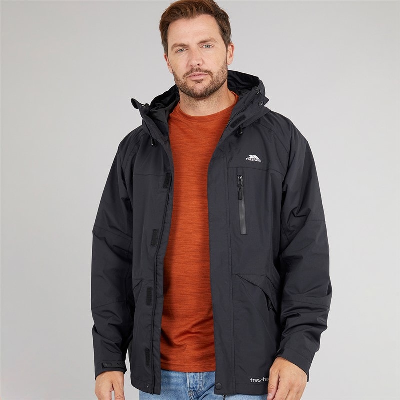 Trespass Heren Corvo Waterdichte Capuchon Shell Jas Zwart - Afbeelding 1
