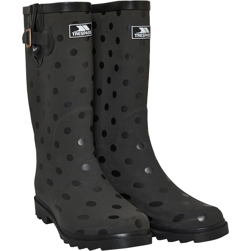 Trespass Bottes en Caoutchouc Elena Pola Dot Print Wellington Femme Noir