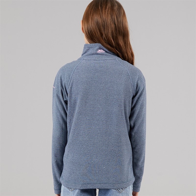 Trespass Meisjes Junior Meadows Halve Rits Fleece Marineblauw / Roze Logo - Afbeelding 2