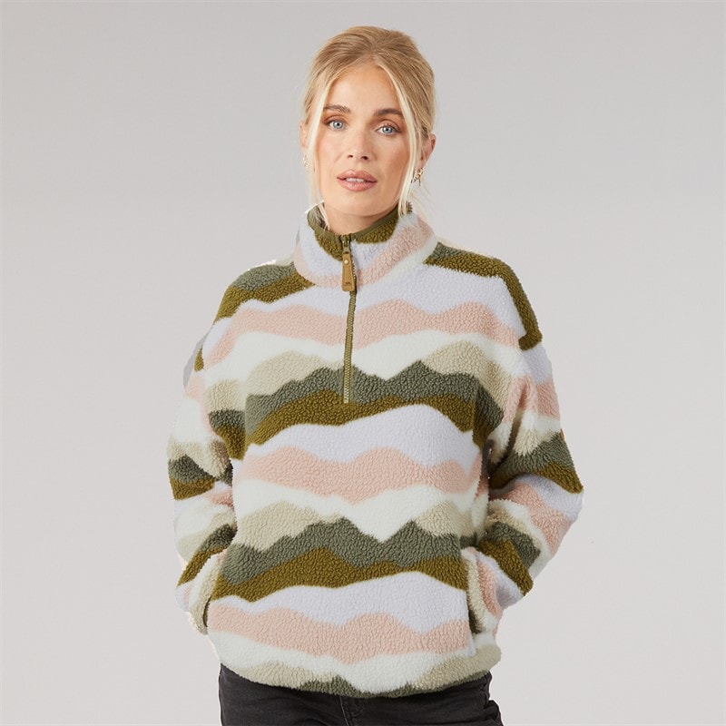 Trespass Dames Clodagh Bergprint 1/2 Rits Fleece Olijfgroen/Grijs/Bruin - Afbeelding 3