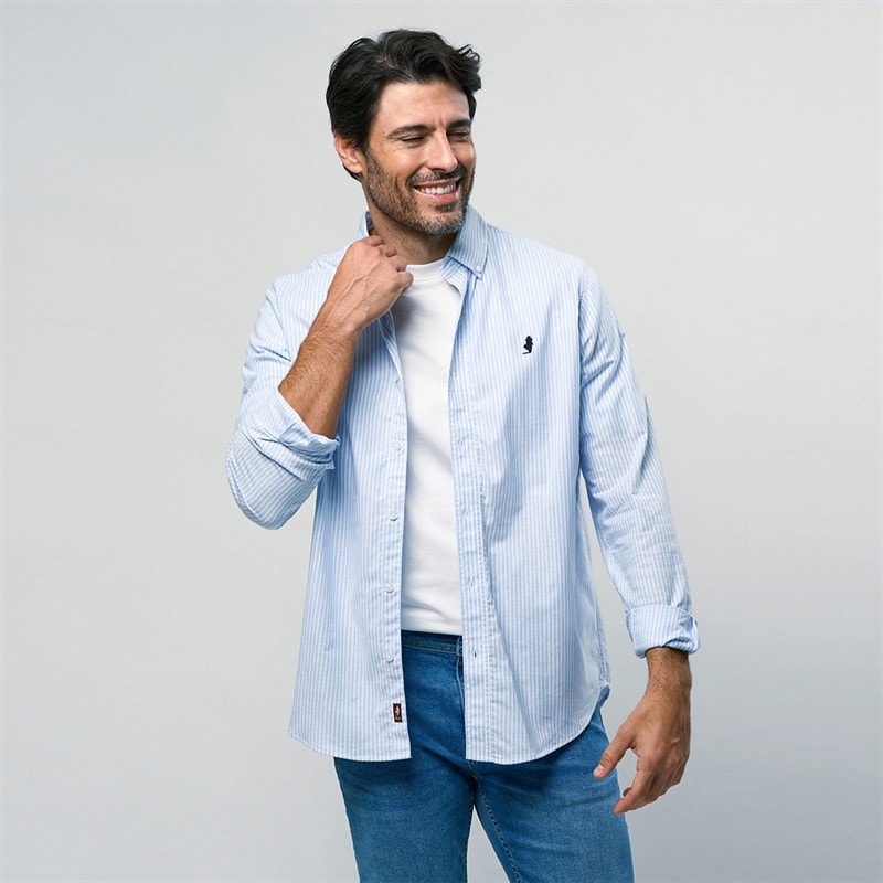 MCS Heren Greg Shirt Light Blue Stripe - Afbeelding 1