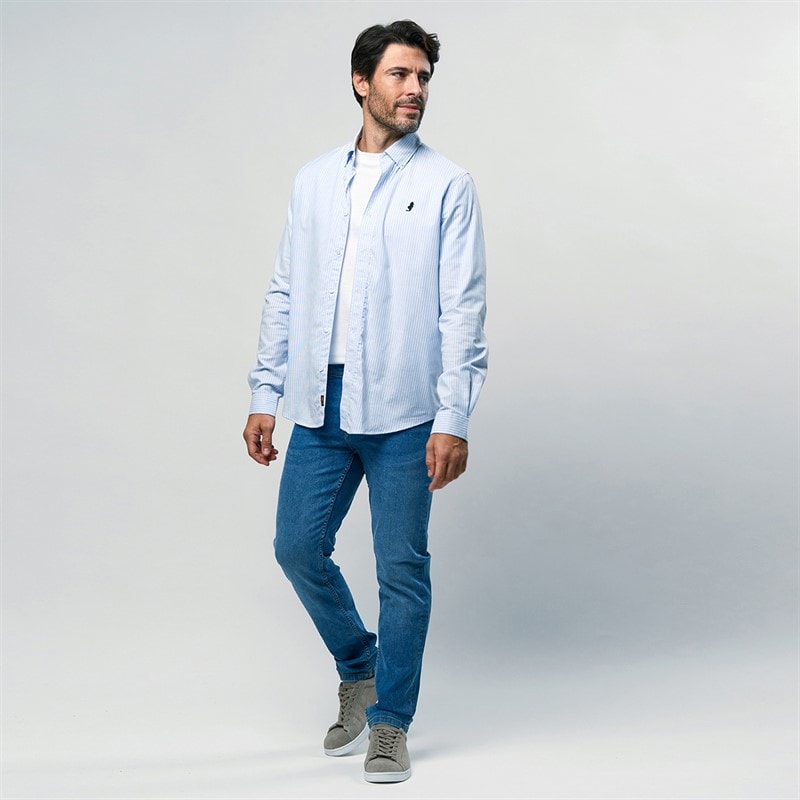 MCS Heren Greg Shirt Light Blue Stripe - Afbeelding 4
