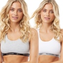 Reebok Damen Frankie Logo Zwei Pack Baumwolle Bralettes Weiß / Grau Melange