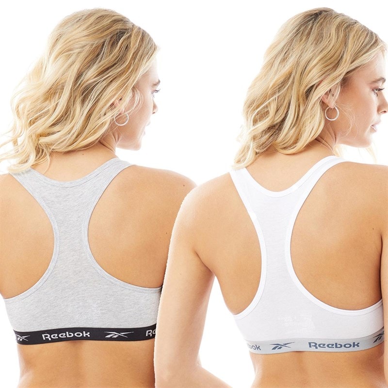 Reebok Damen Frankie Logo Zwei Pack Baumwolle Bralettes Weiß / Grau Melange - Bild 2