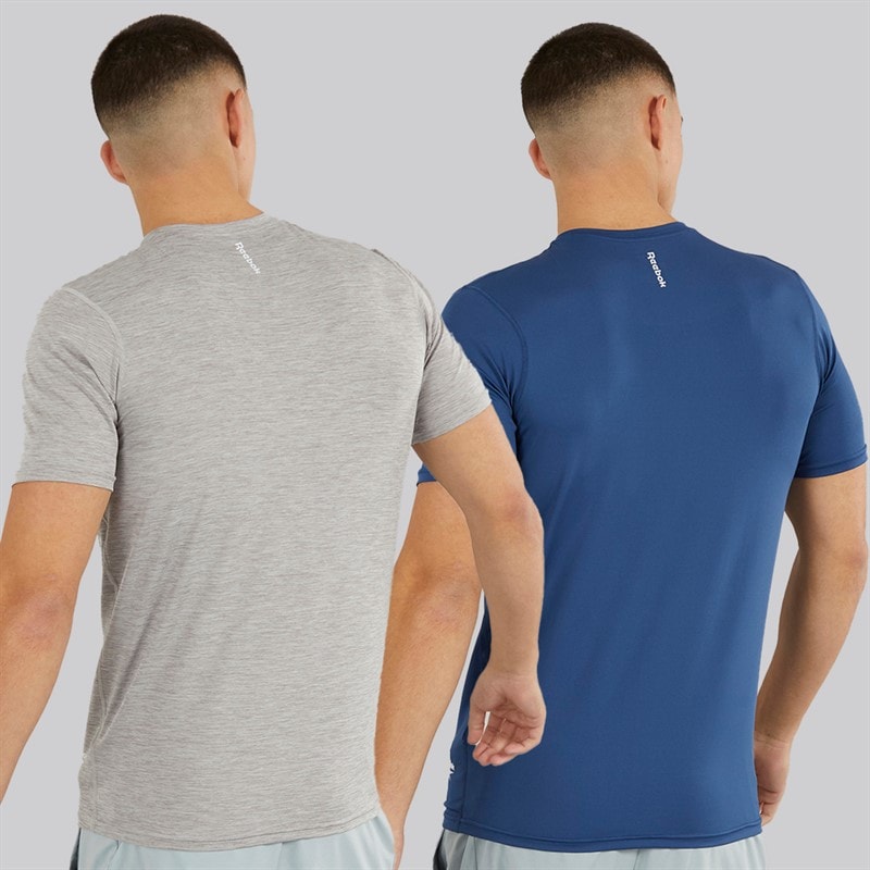 Reebok Heren Craig Performance Set van 2 T-shirts Batik Blauw/Grijs Marl - Afbeelding 2