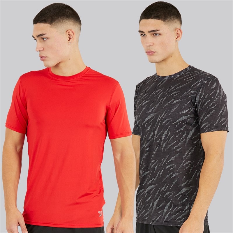 Reebok Heren Diallo Performance Set van 2 T-Shirts Zwart Print/Rood - Afbeelding 1