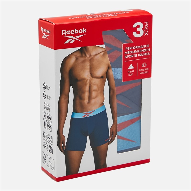 Reebok Heren Muir Performance Drie Pak Medium Onderbroeken Essential Blue/Print/Batik Blue - Afbeelding 2