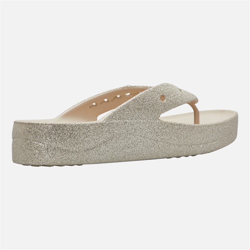 Crocs Klapki na koturnie Baya Glitter dla niej kolor Stucco – zdjęcie  5