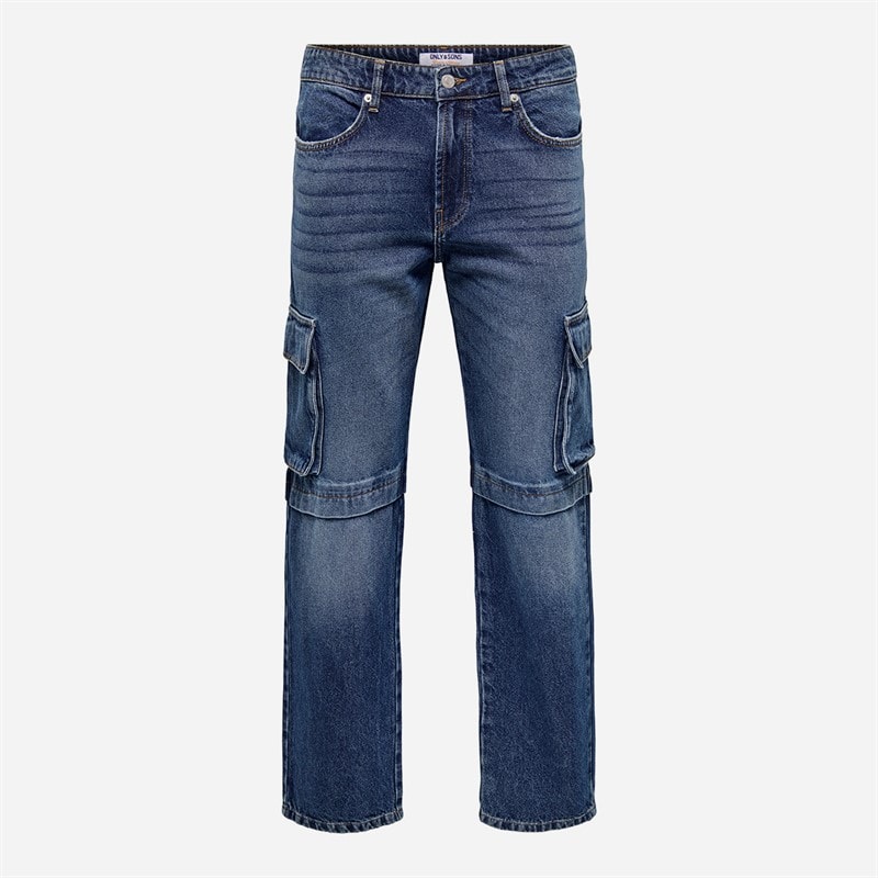 ONLY & SONS Heren Edge Rechte Jeans Dark Blue Denim