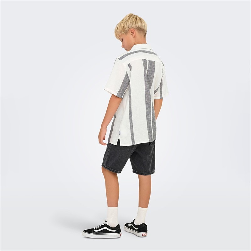 ONLY & SONS Junge Caiden Kurzarm Leinenhemd Cloud Dancer - Bild 3
