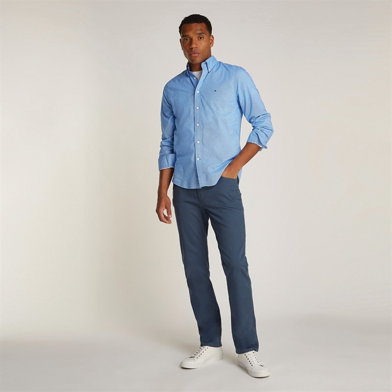 Tommy Hilfiger Heren Flex Poplin Nep Lange Mouw Shirt Night Sky Port - Afbeelding 3