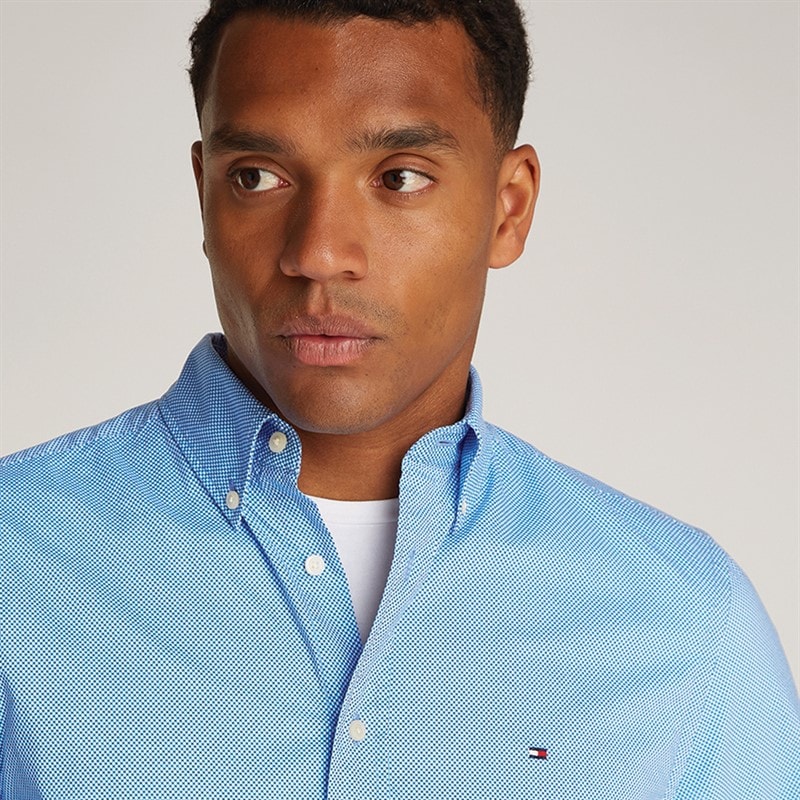 Tommy Hilfiger Heren Flex Poplin Nep Lange Mouw Shirt Night Sky Port - Afbeelding 4