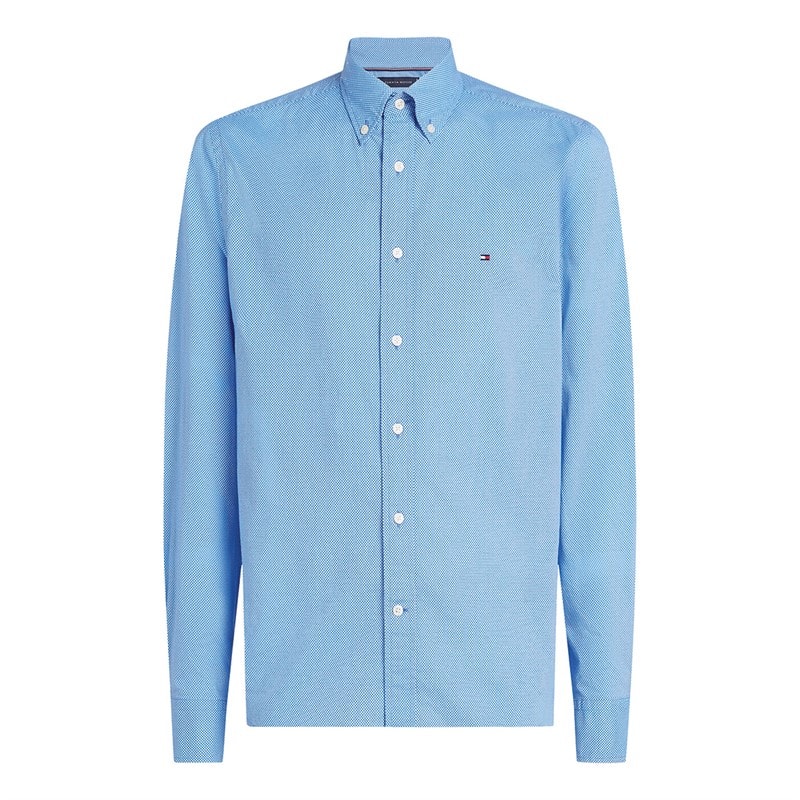 Tommy Hilfiger Heren Flex Poplin Nep Lange Mouw Shirt Night Sky Port - Afbeelding 5