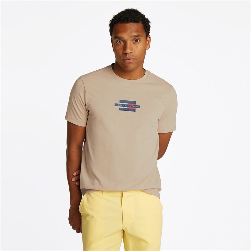 Tommy Hilfiger Heren Flag Box T Shirt Sandalwood - Afbeelding 1